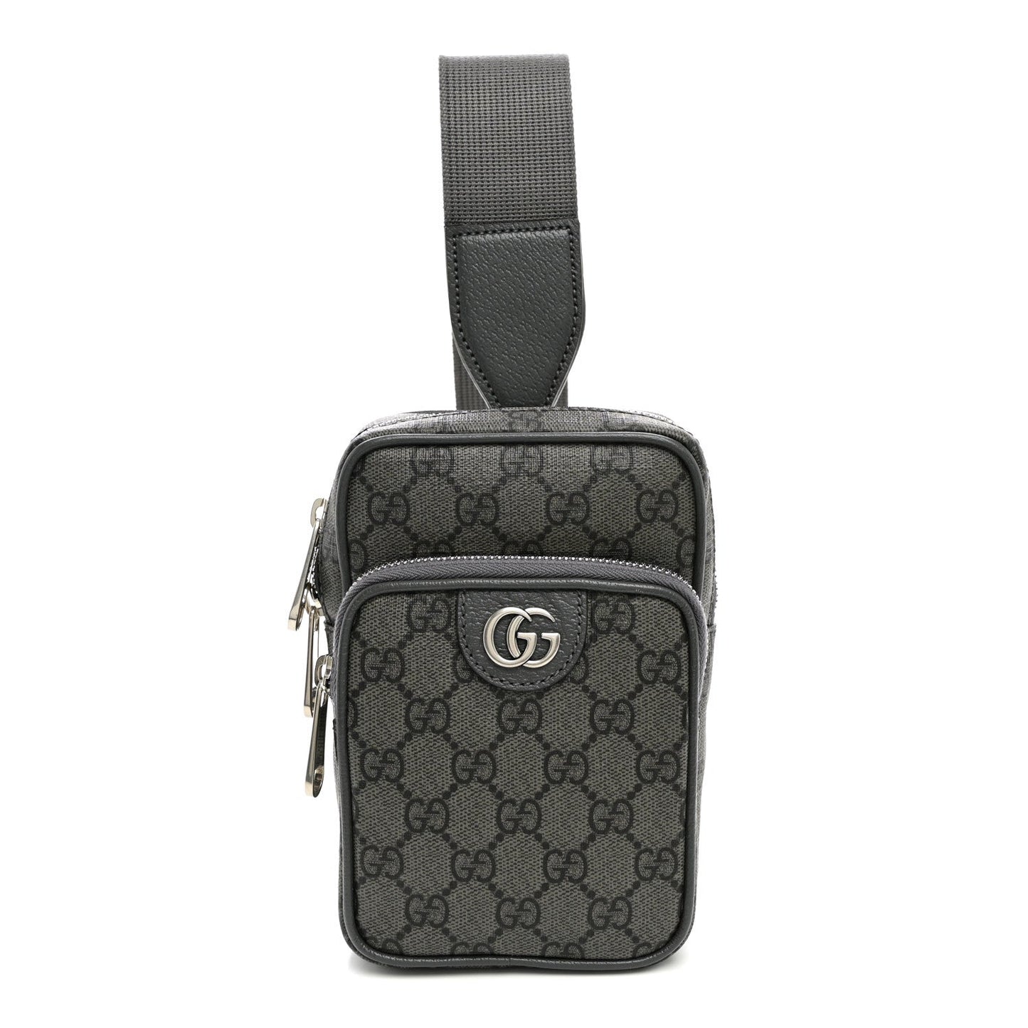 GG Supreme Monogram Textured Dollar Calfskin Mini Ophidia Messenger Grey Black Graphite Grey