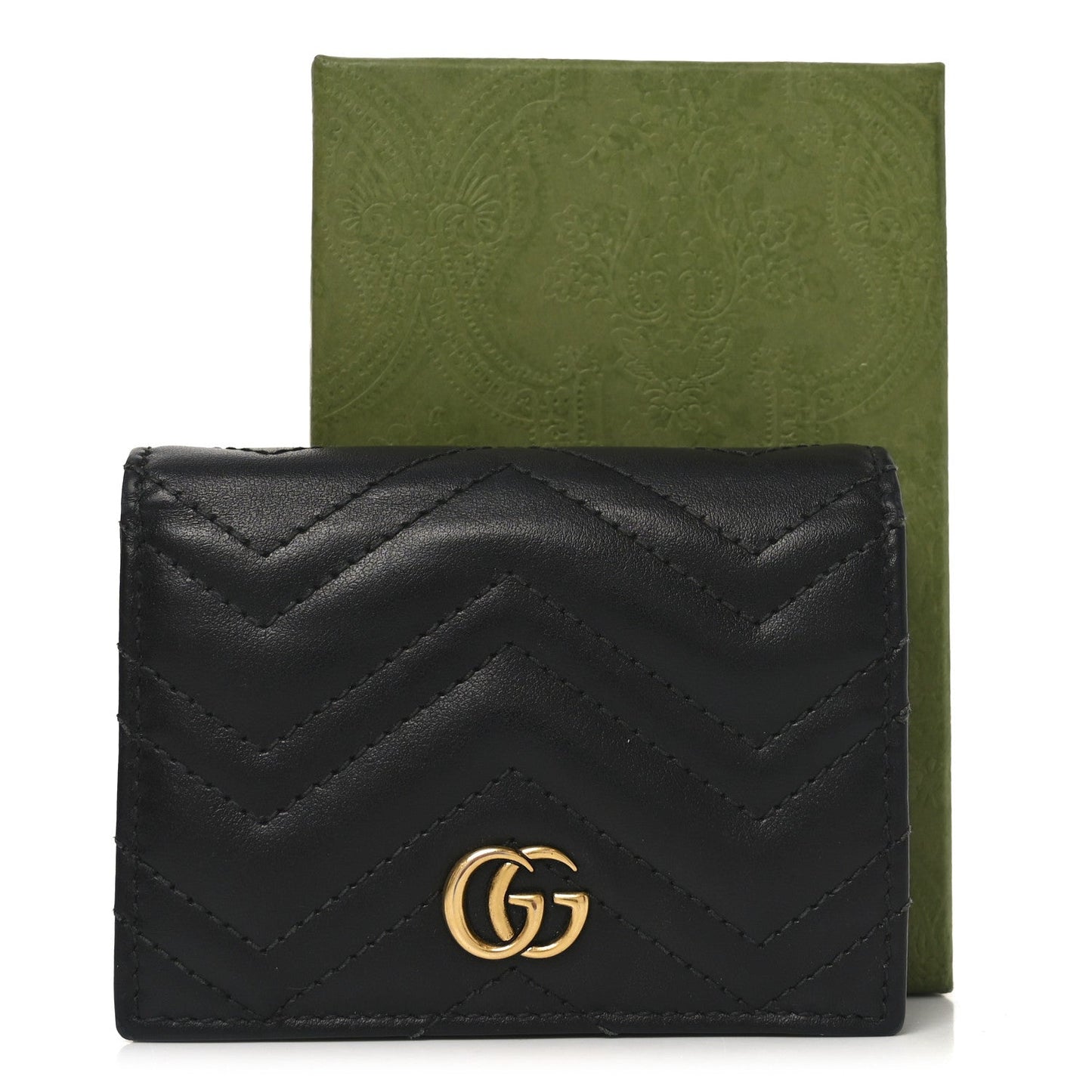 Calfskin Matelasse GG Marmont Card Case Wallet Black