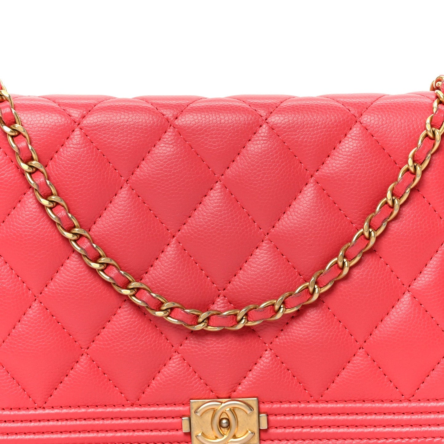 Caviar Quilted Boy Wallet On Chain WOC Dark Pink