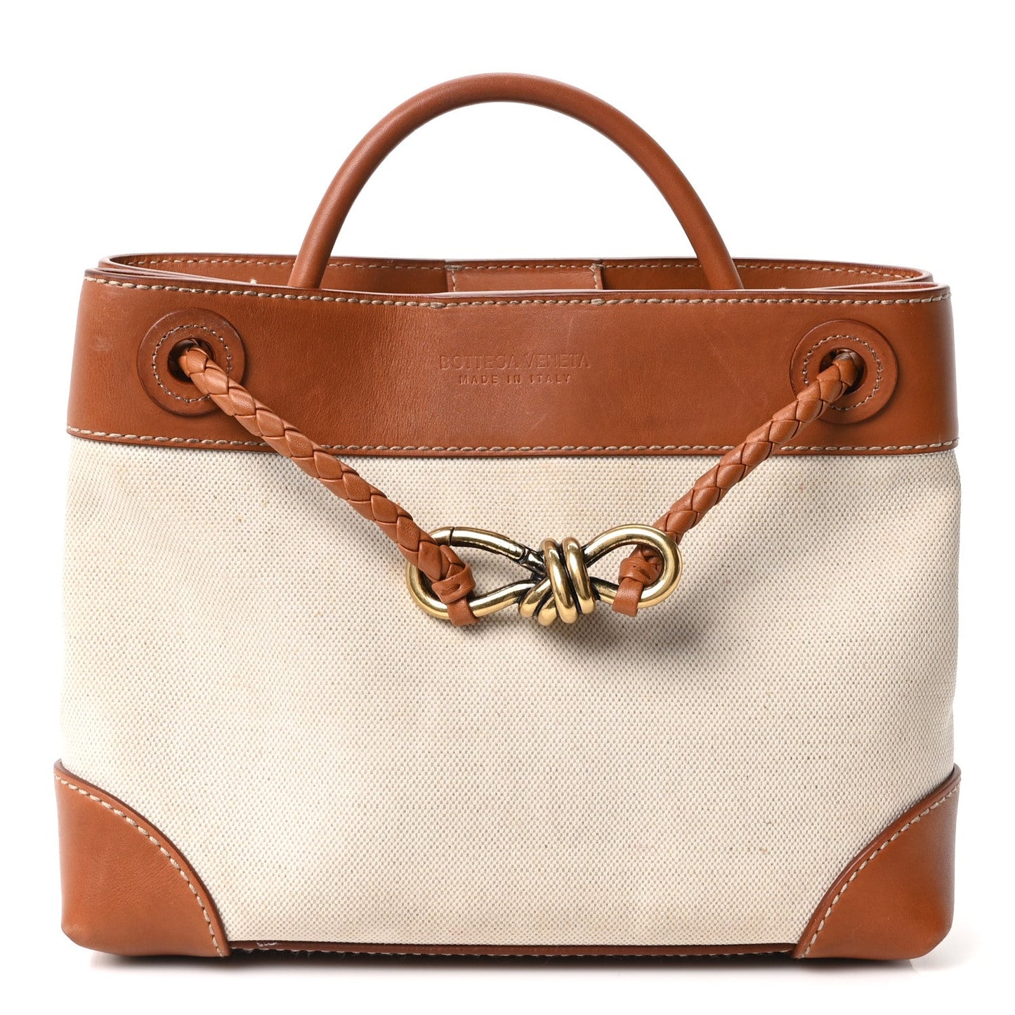 Washed Canvas Calfskin Small Andiamo Shoulder Bag Natural Light Wood