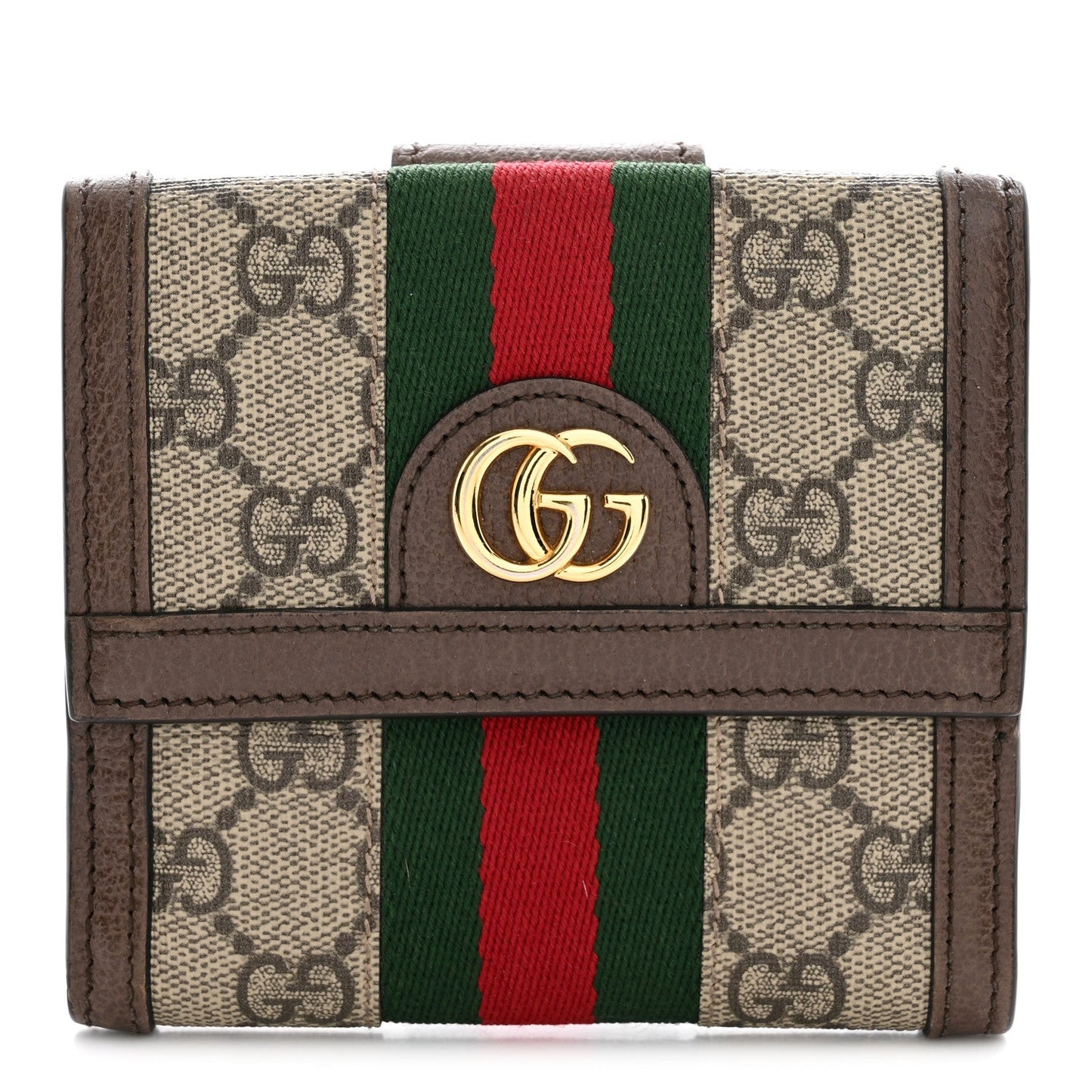 GG Supreme Monogram Web Ophidia French Flap Wallet Beige New Acero
