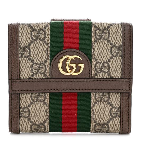 GG Supreme Monogram Web Ophidia French Flap Wallet Beige New Acero