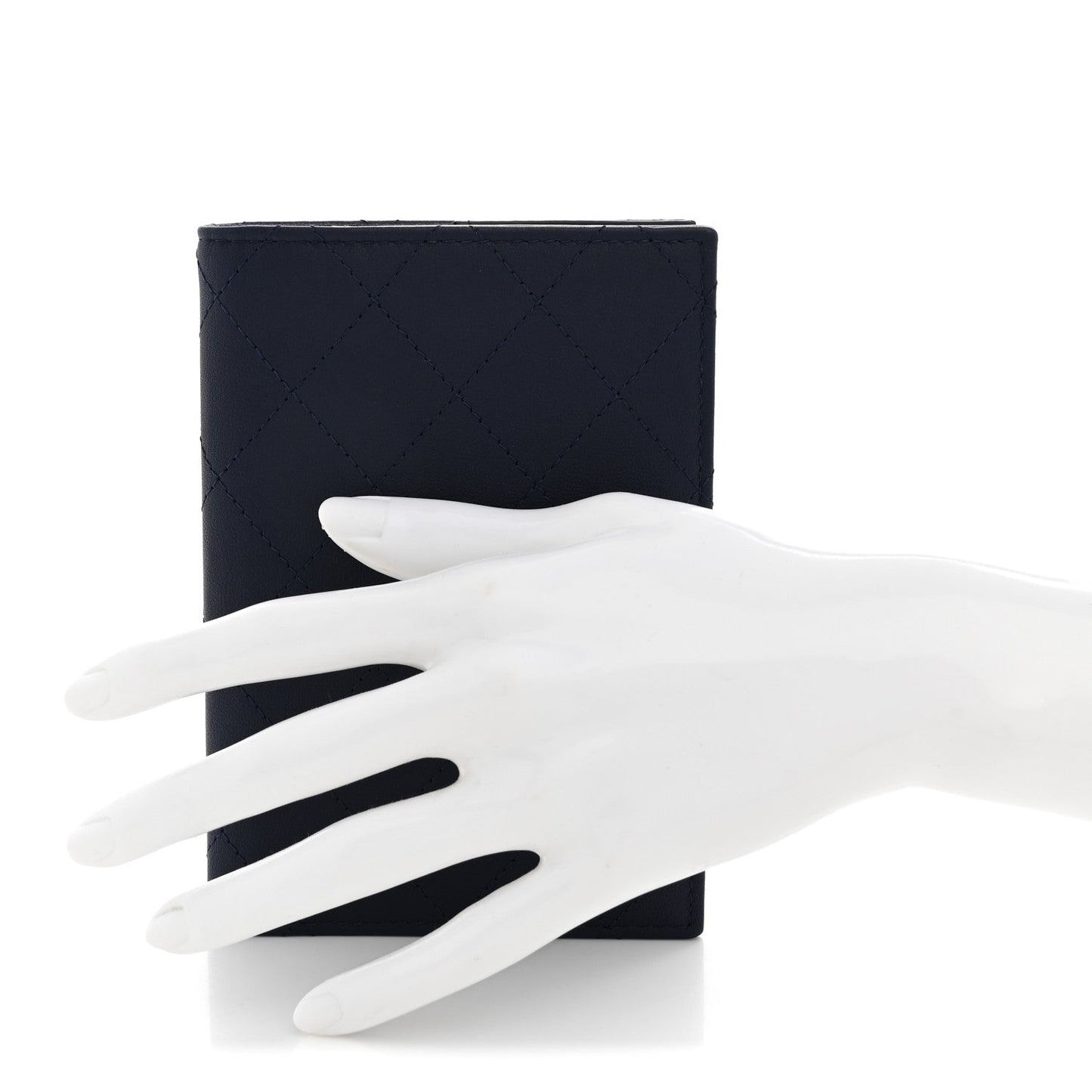 Grained Calfskin Quilted Passport Holder Wallet Navy