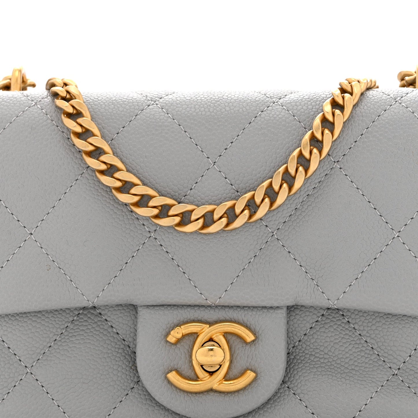 Caviar Quilted Mini Sweetheart Rectangular Flap Light Grey