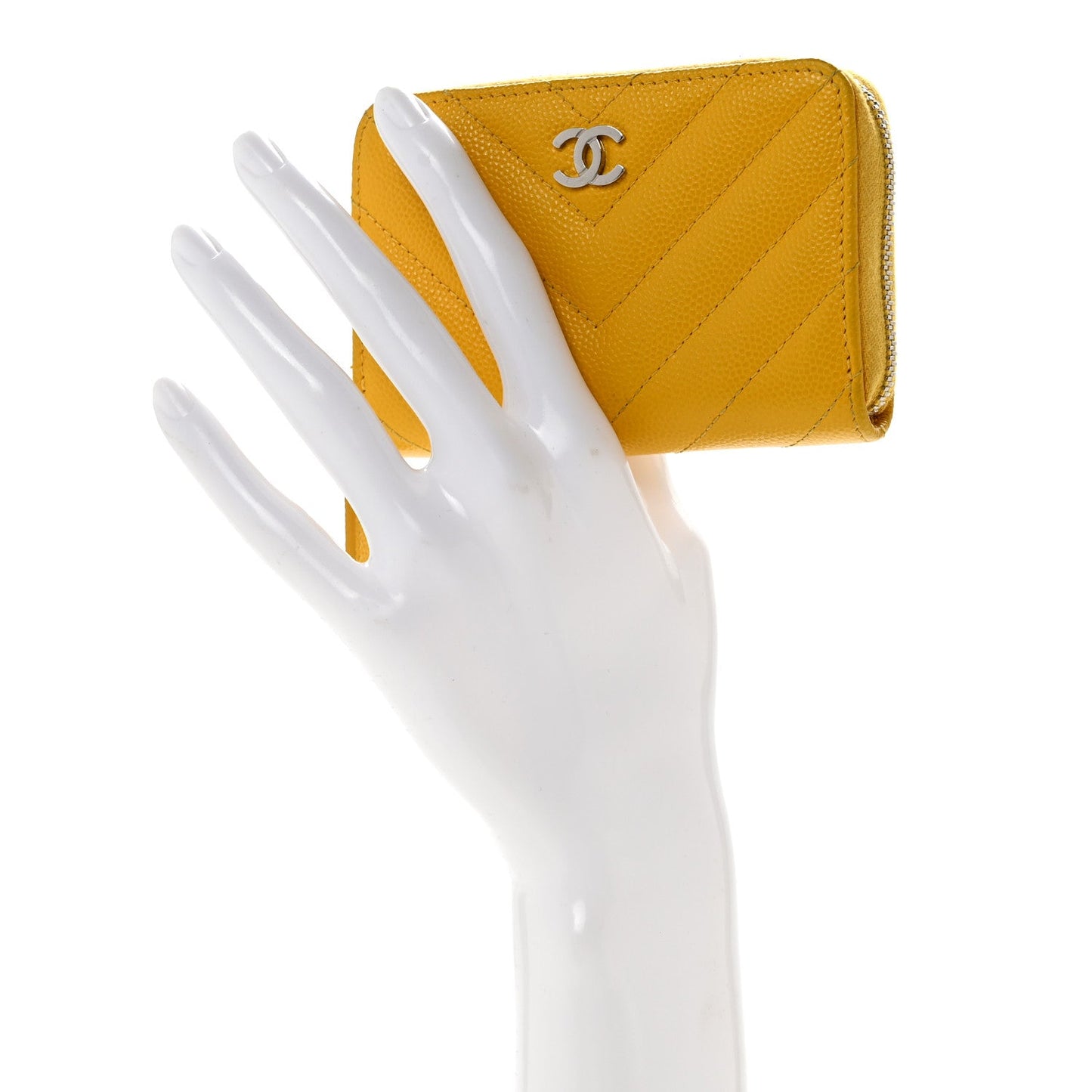 Caviar Chevron Quilted Zip Coin Purse Yellow