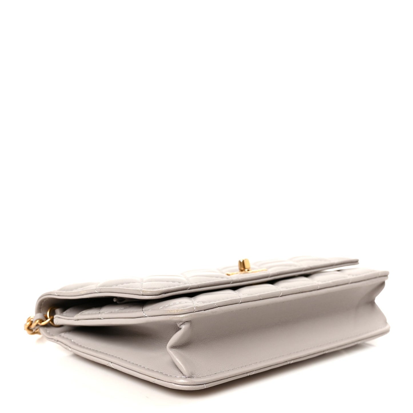 Lambskin Quilted CC Pearl Crush Wallet on Chain WOC Grey