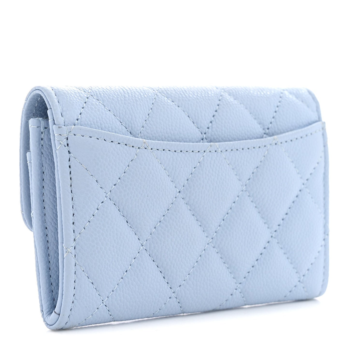 Caviar Quilted Flap Card Holder Wallet Light Blue