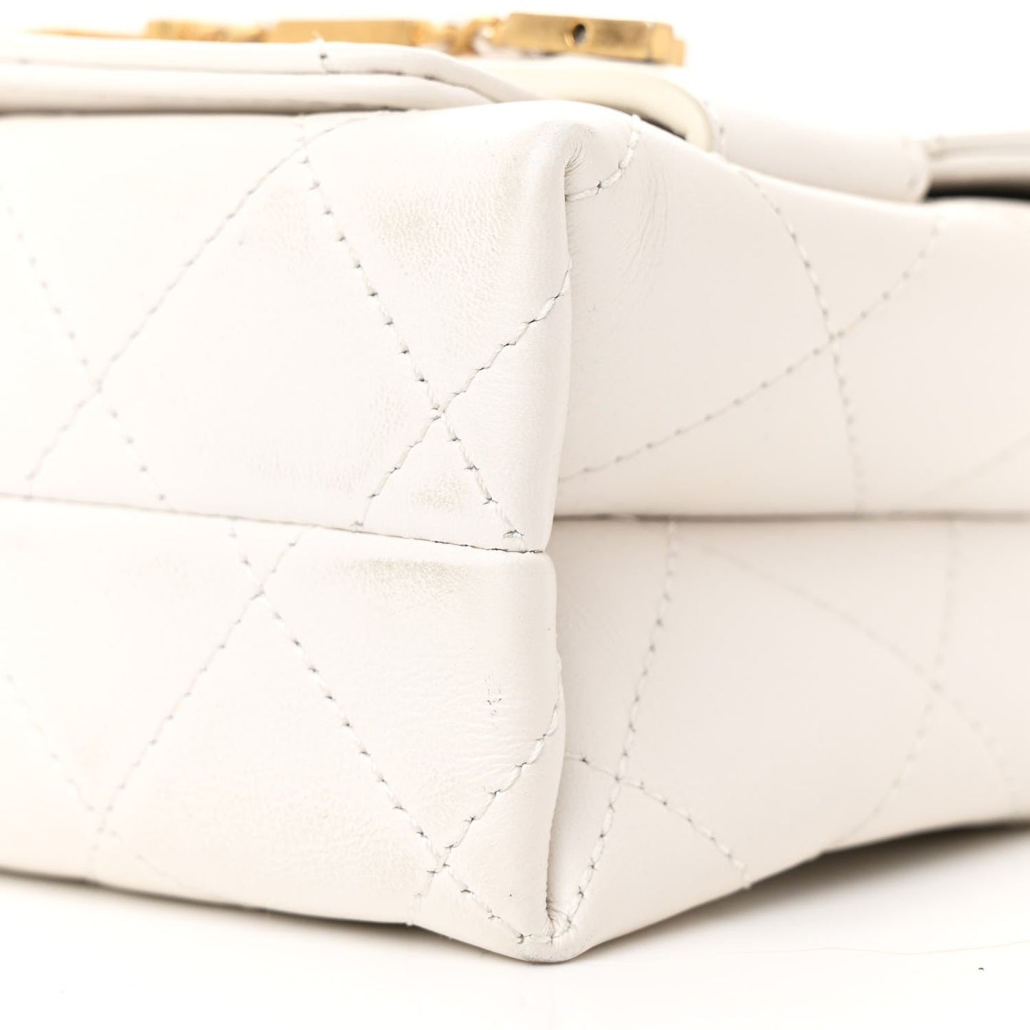 Calfskin Quilted Small Enchained Flap White