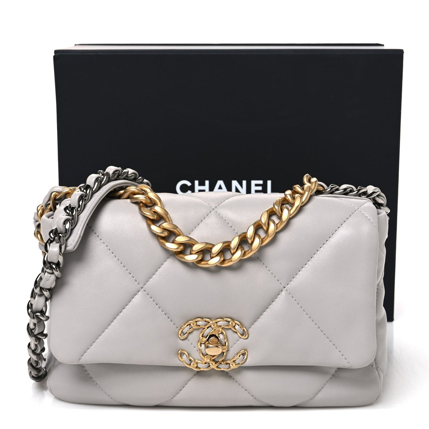 Goatskin Quilted Medium Chanel 19 Flap Grey