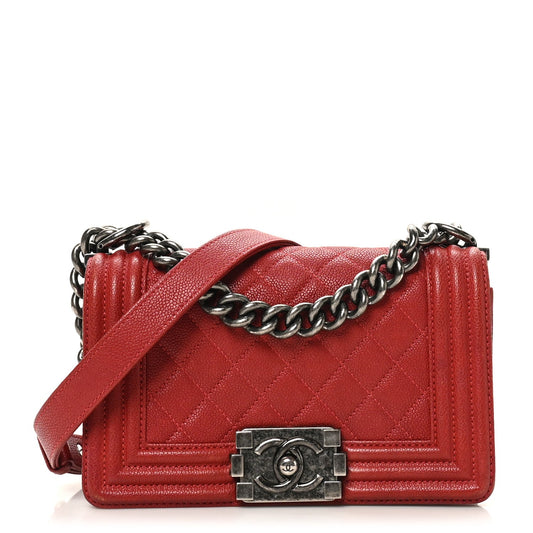 Caviar Quilted Small Boy Flap Dark Red