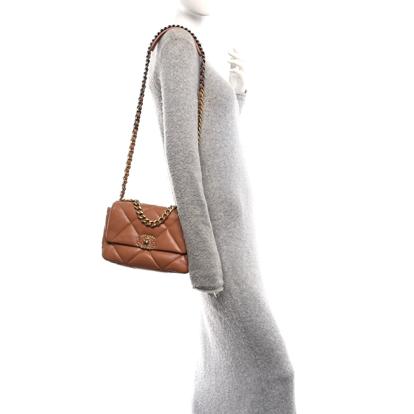 Lambskin Quilted Medium Chanel 19 Flap Brown