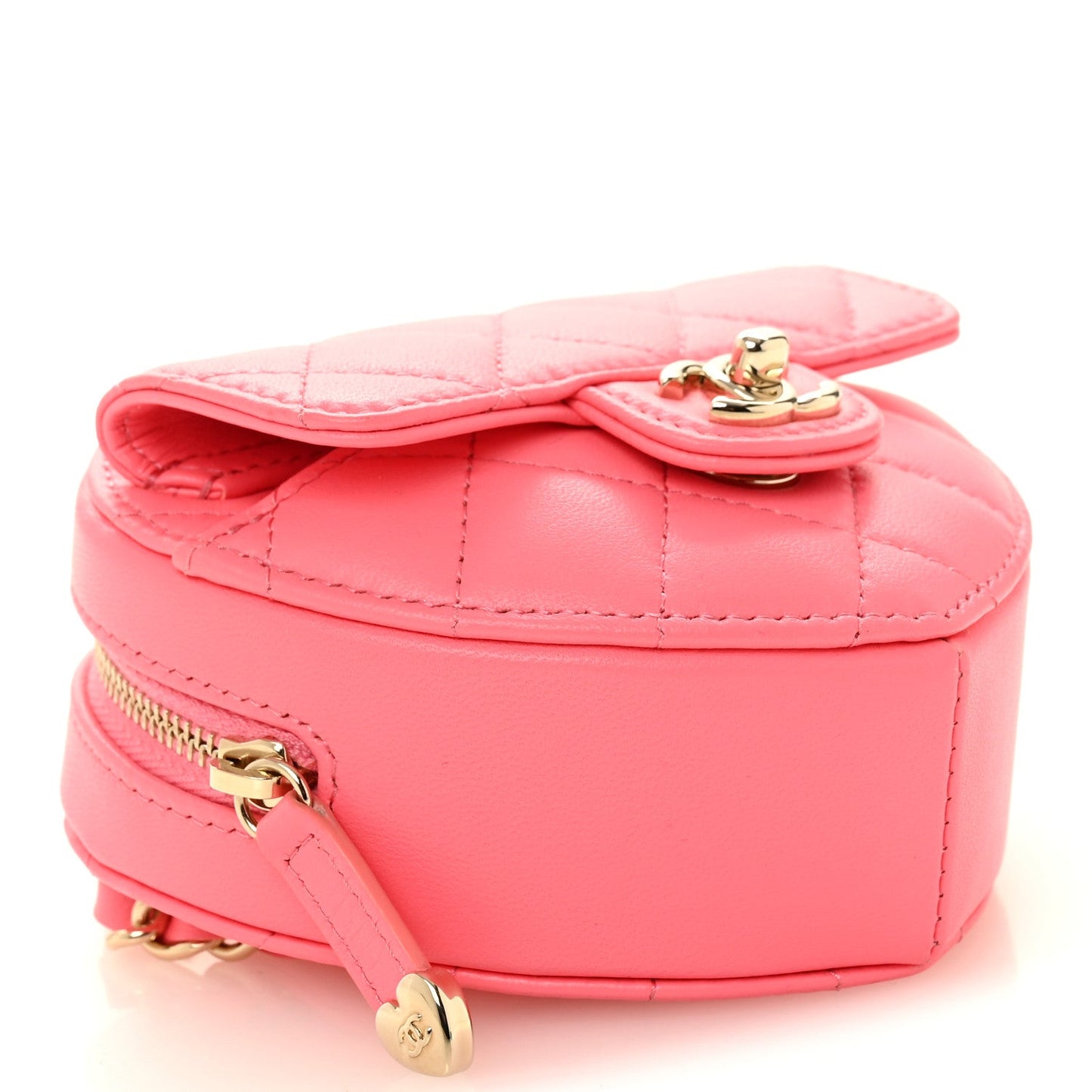 Lambskin Quilted CC In Love Heart Waist Belt Bag With Chain Pink