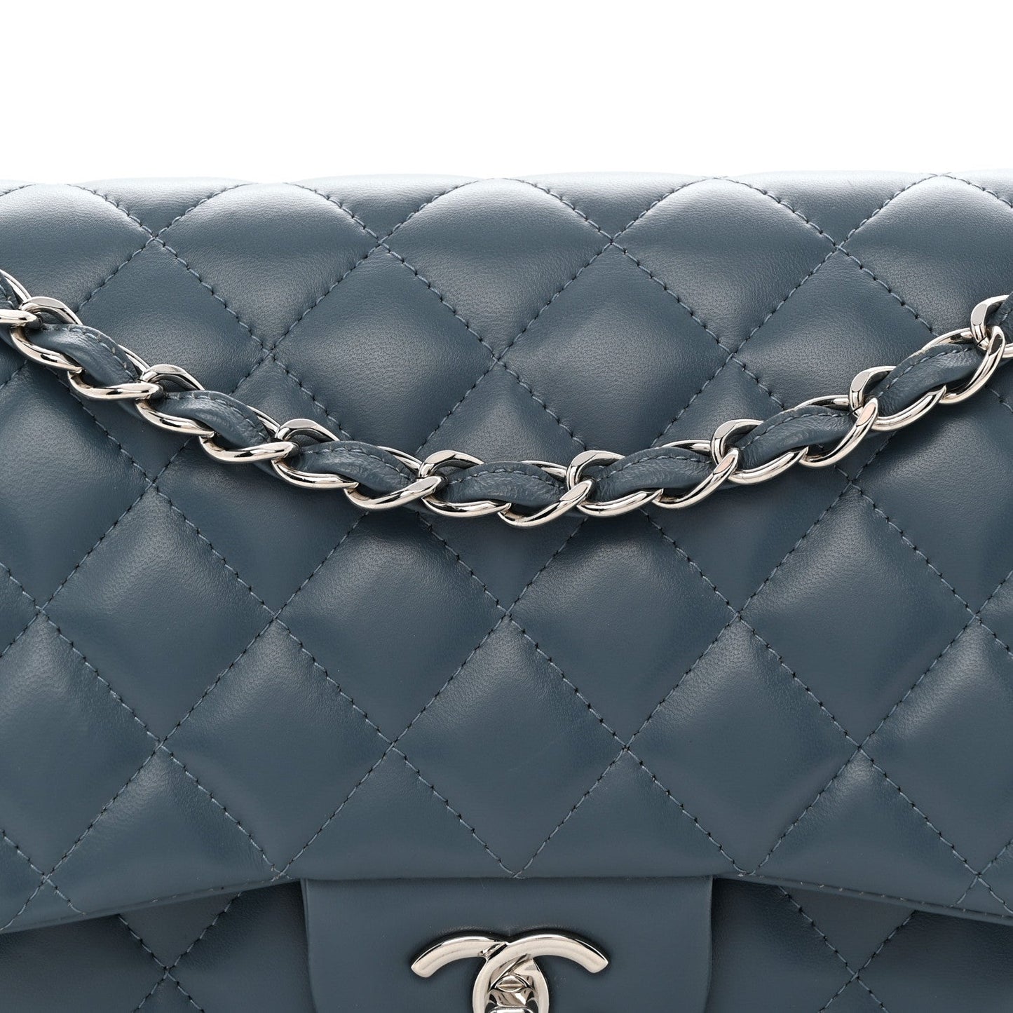 Lambskin Quilted Jumbo Double Flap Dark Blue