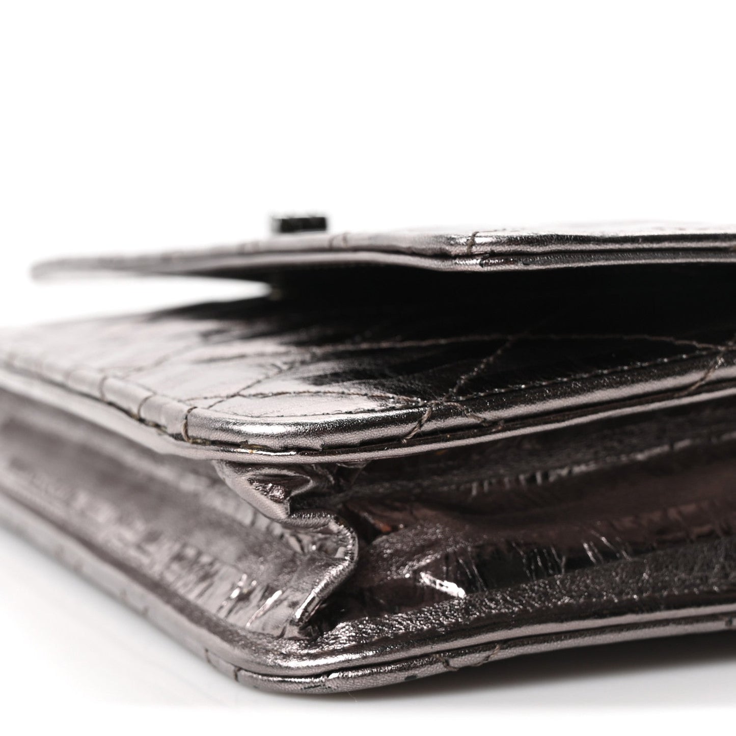 Metallic Striped Calfskin Reissue Wallet On Chain WOC Silver