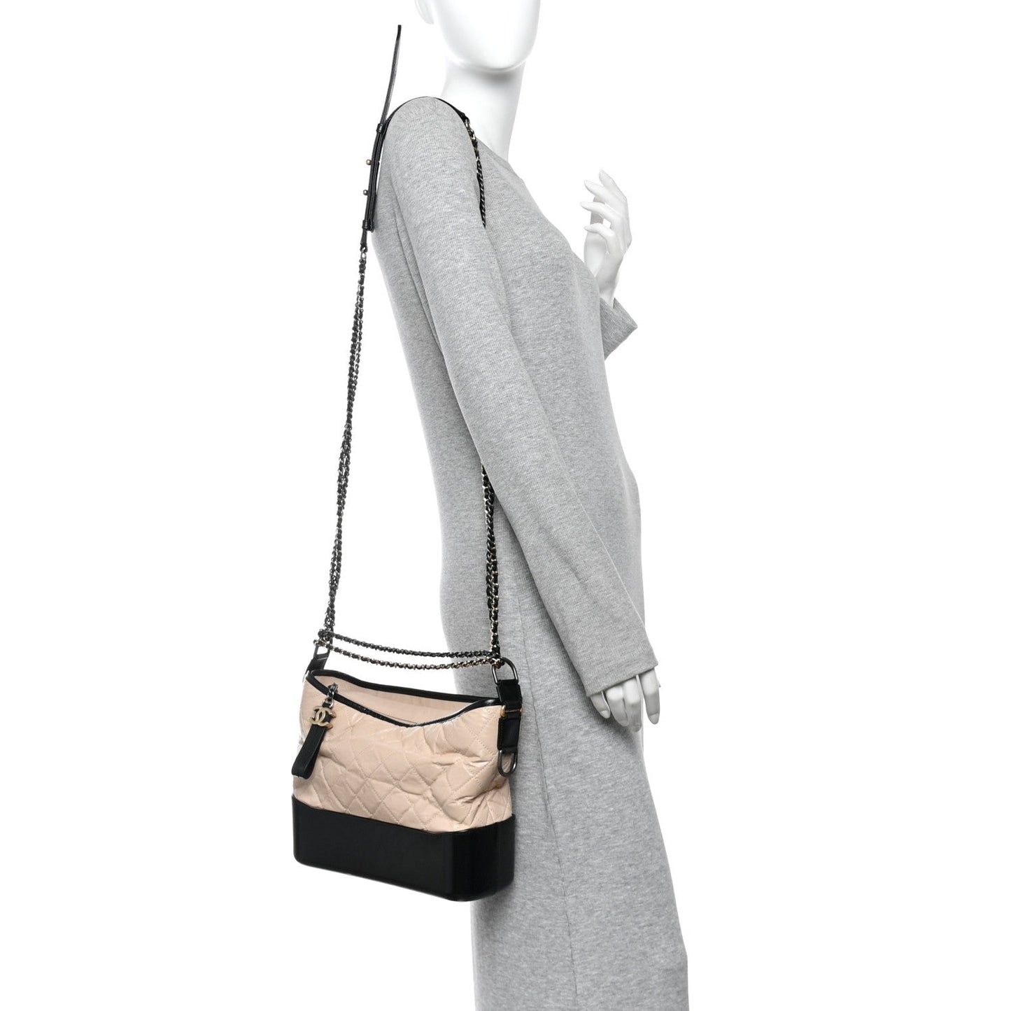 Aged Calfskin Quilted Medium Gabrielle Hobo Beige Black