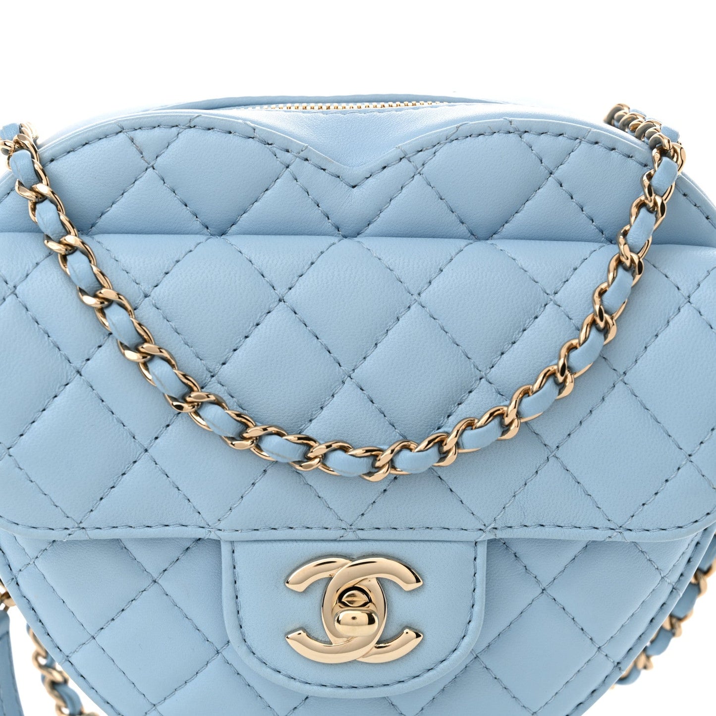 Lambskin Quilted CC In Love Heart Bag Light Blue