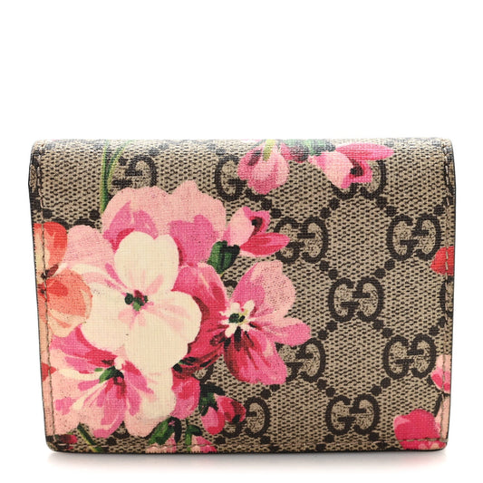 GG Supreme Monogram Blooms Card Case Beige Multicolor Dry Rose