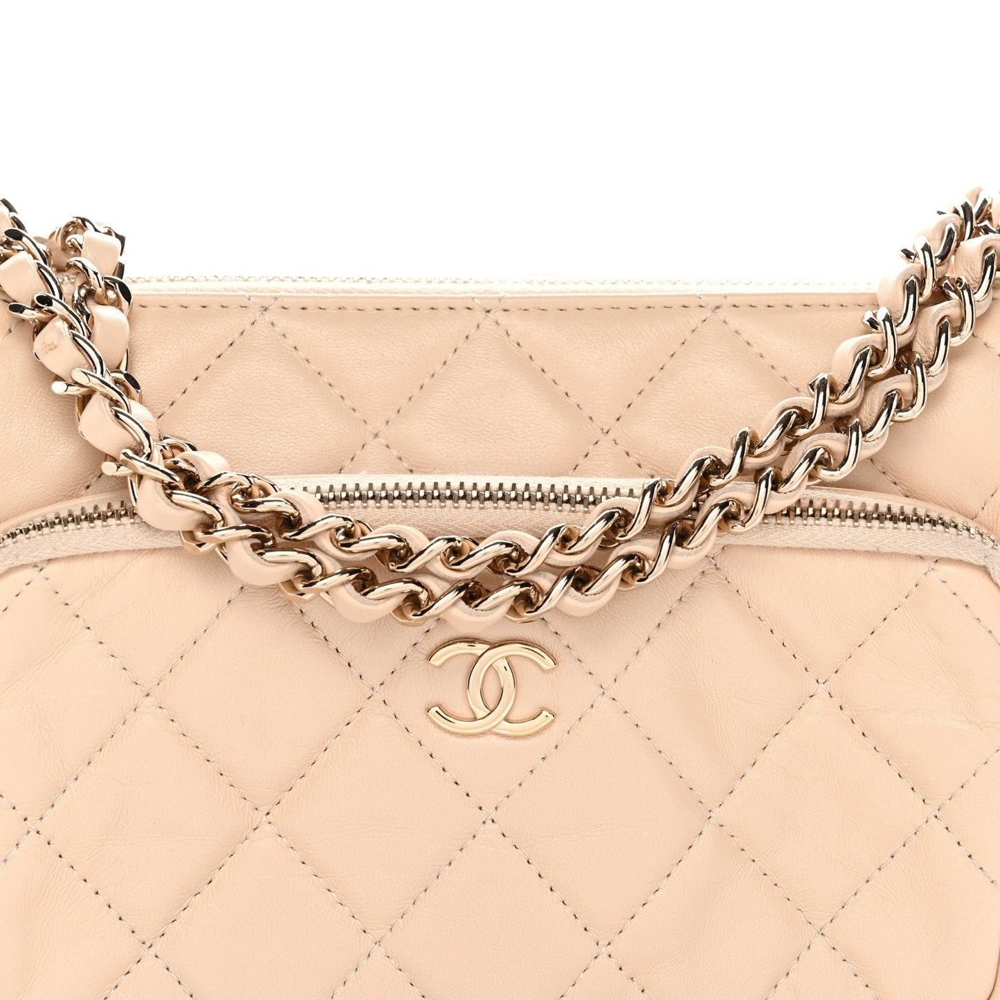 Shiny Crumpled Lambskin Quilted Small Preppy Pocket Clutch With Chain Beige