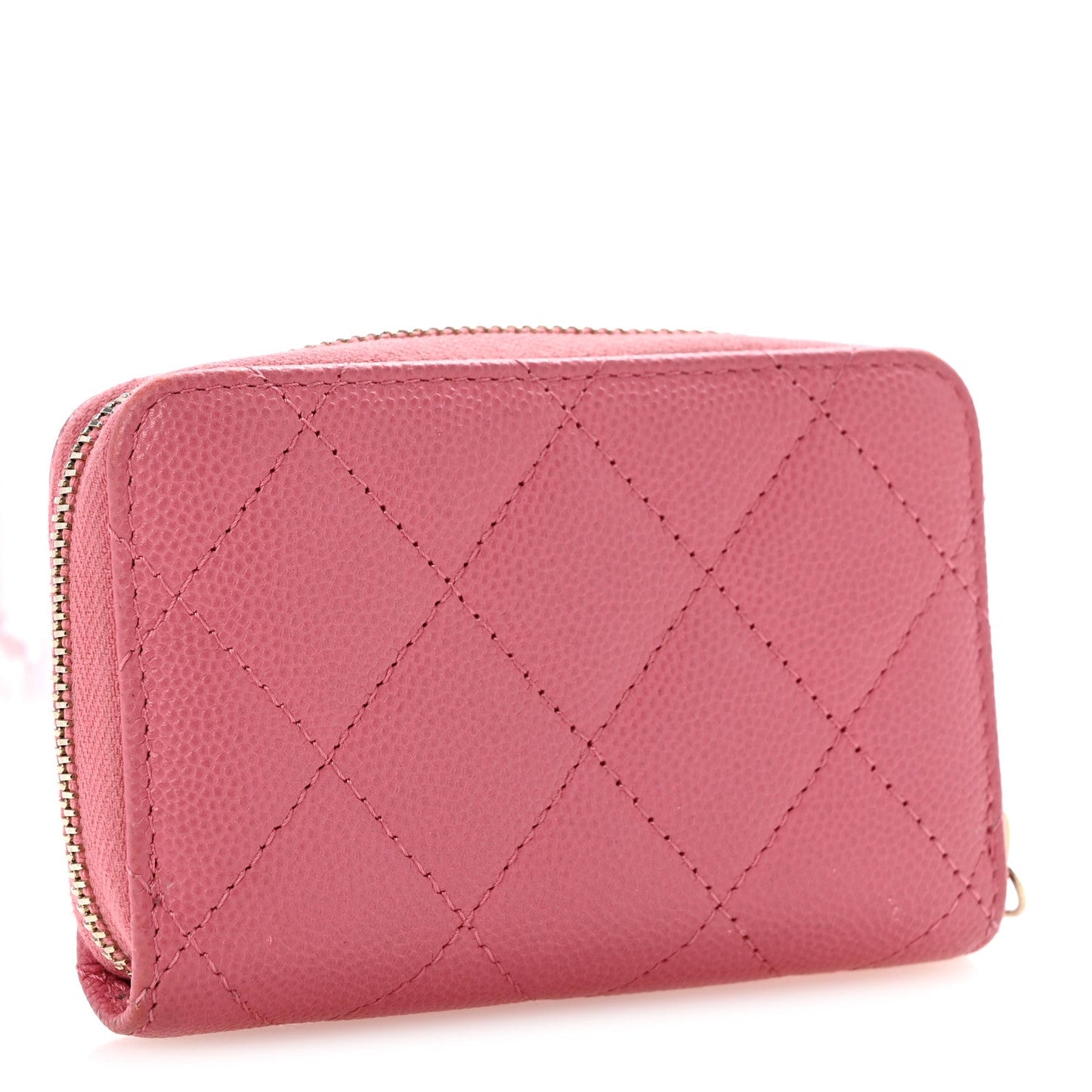 Caviar Quilted Textured CC Zip Around Coin Purse Black Pink