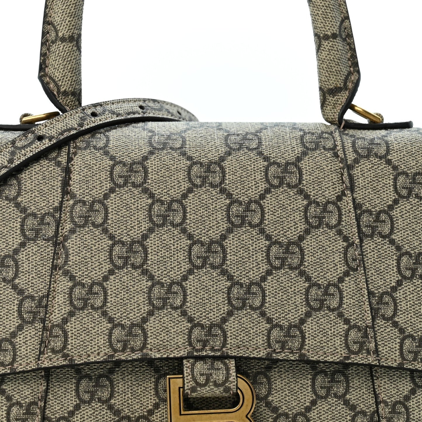 X GUCCI GG Supreme Monogram Small Hourglass Top Handle Bag Beige Ebony