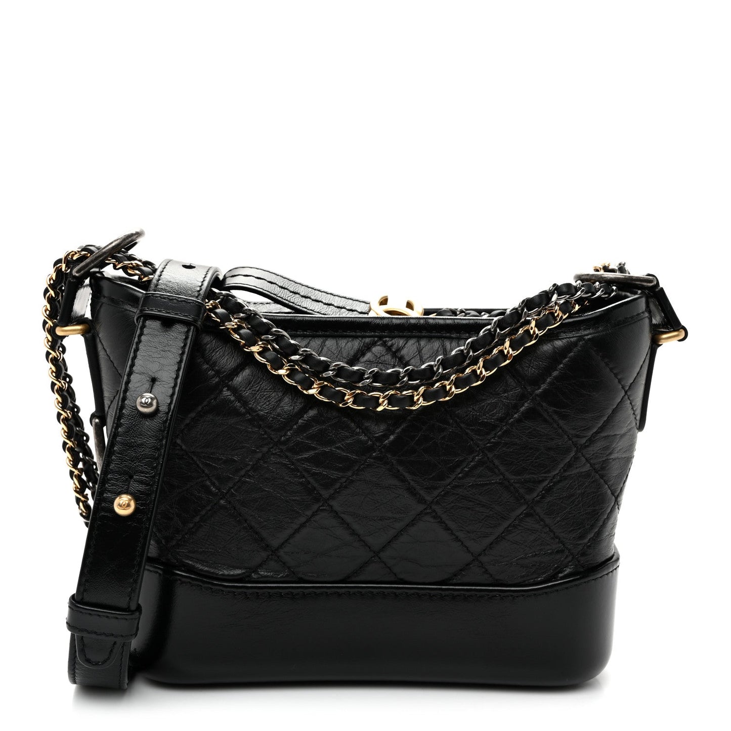 Aged Calfskin Quilted Small Gabrielle Hobo Black