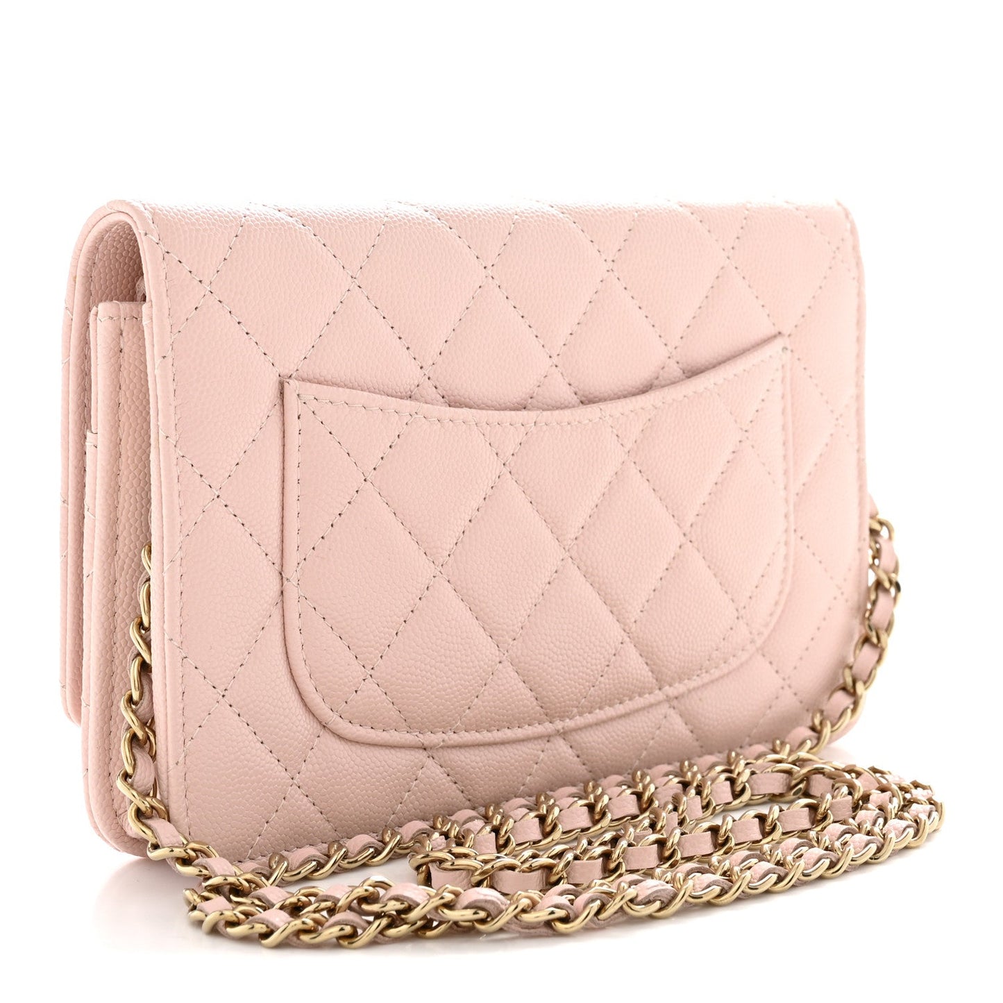 Caviar Quilted Crystal Enamel CC Wallet On Chain WOC Light Pink