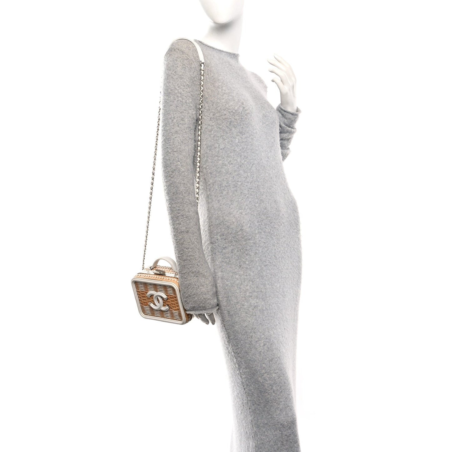 Raffia Patent Small CC Filigree Vanity Case White