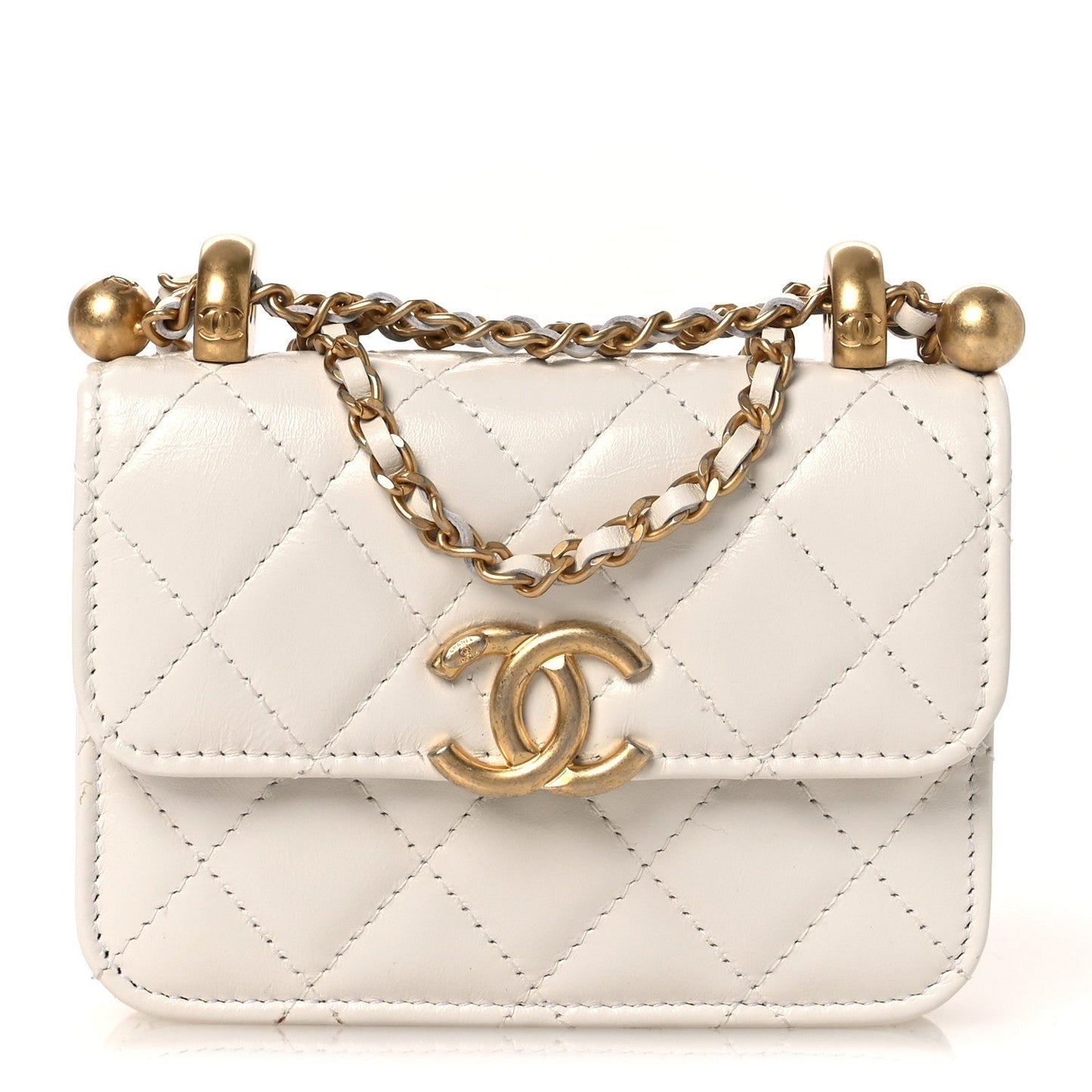 Calfskin Quilted Perfect Fit Coin Purse With Chain White