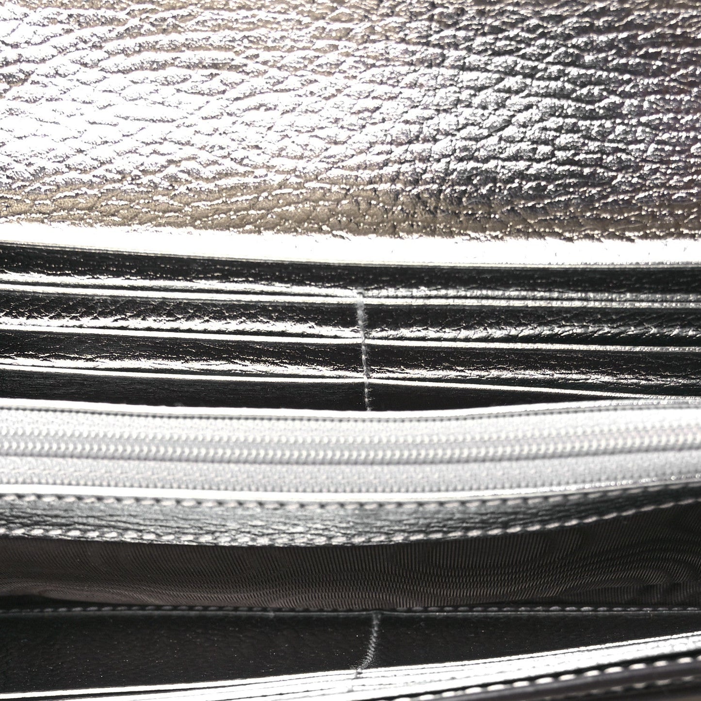 Metallic Calfskin GG Supreme Monogram Petite GG Marmont Wallet Chain Bag Silver Beige Ebony