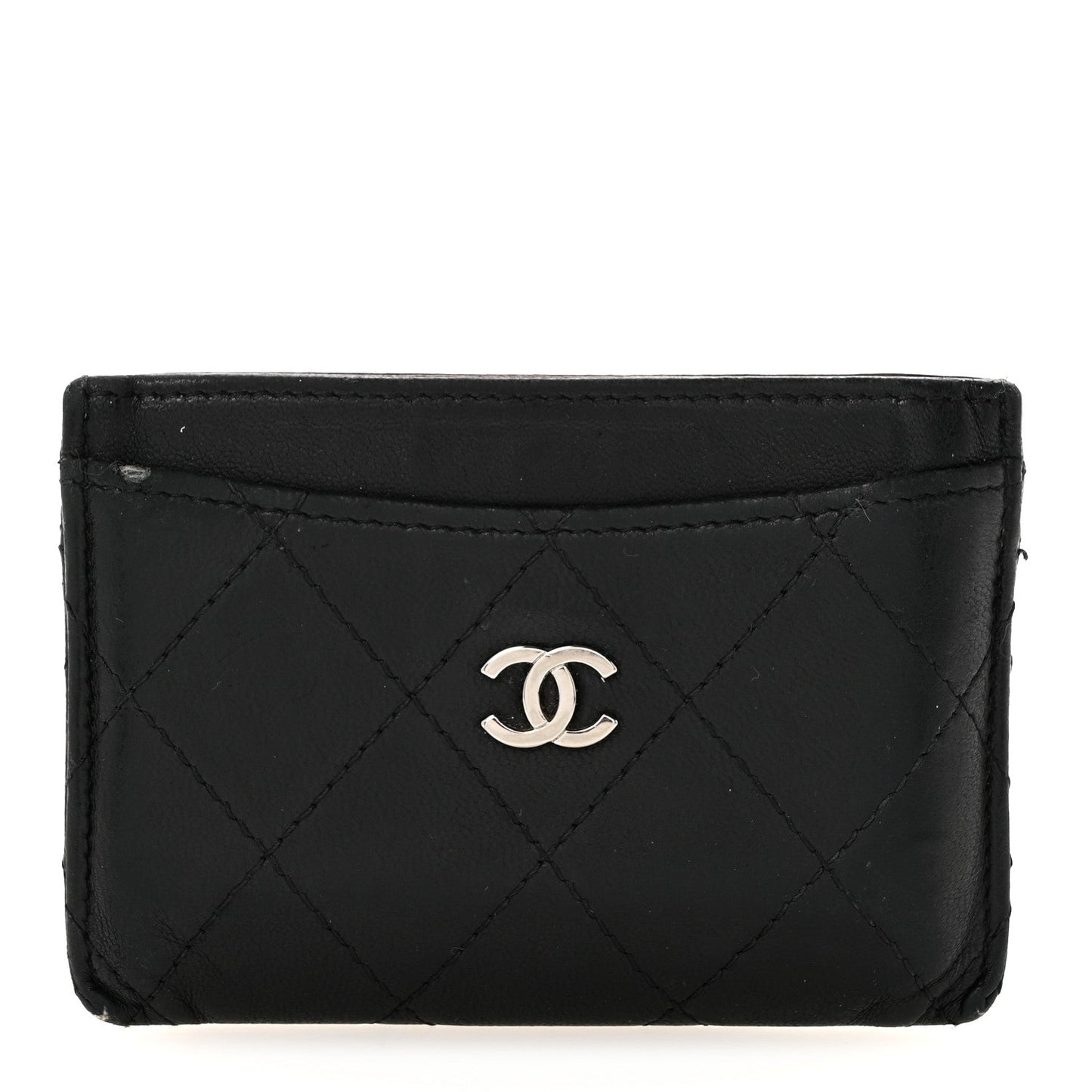 Lambskin Quilted Card Holder Black