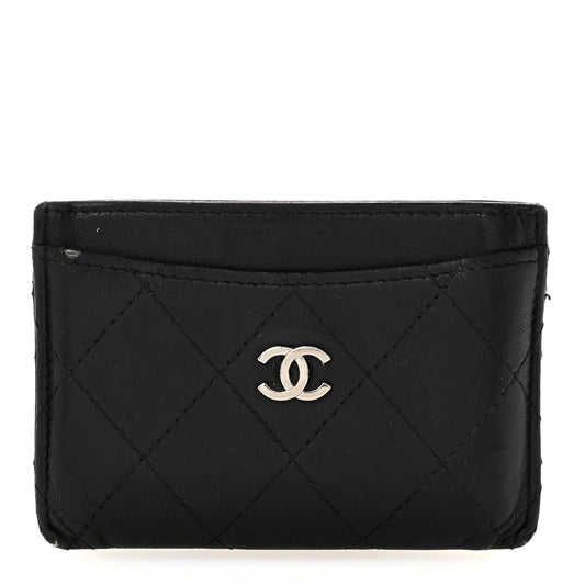 Lambskin Quilted Card Holder Black