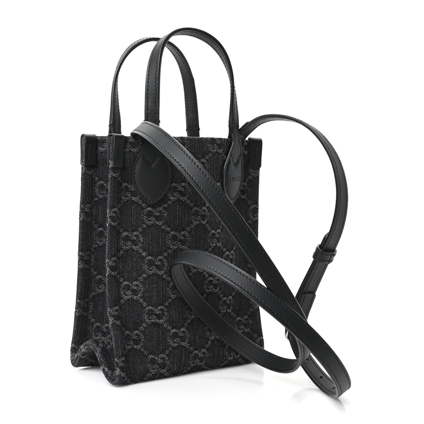 Denim Cuoio Harness GG Monogram Mini Ophidia Tote Bag Black Medium Grey