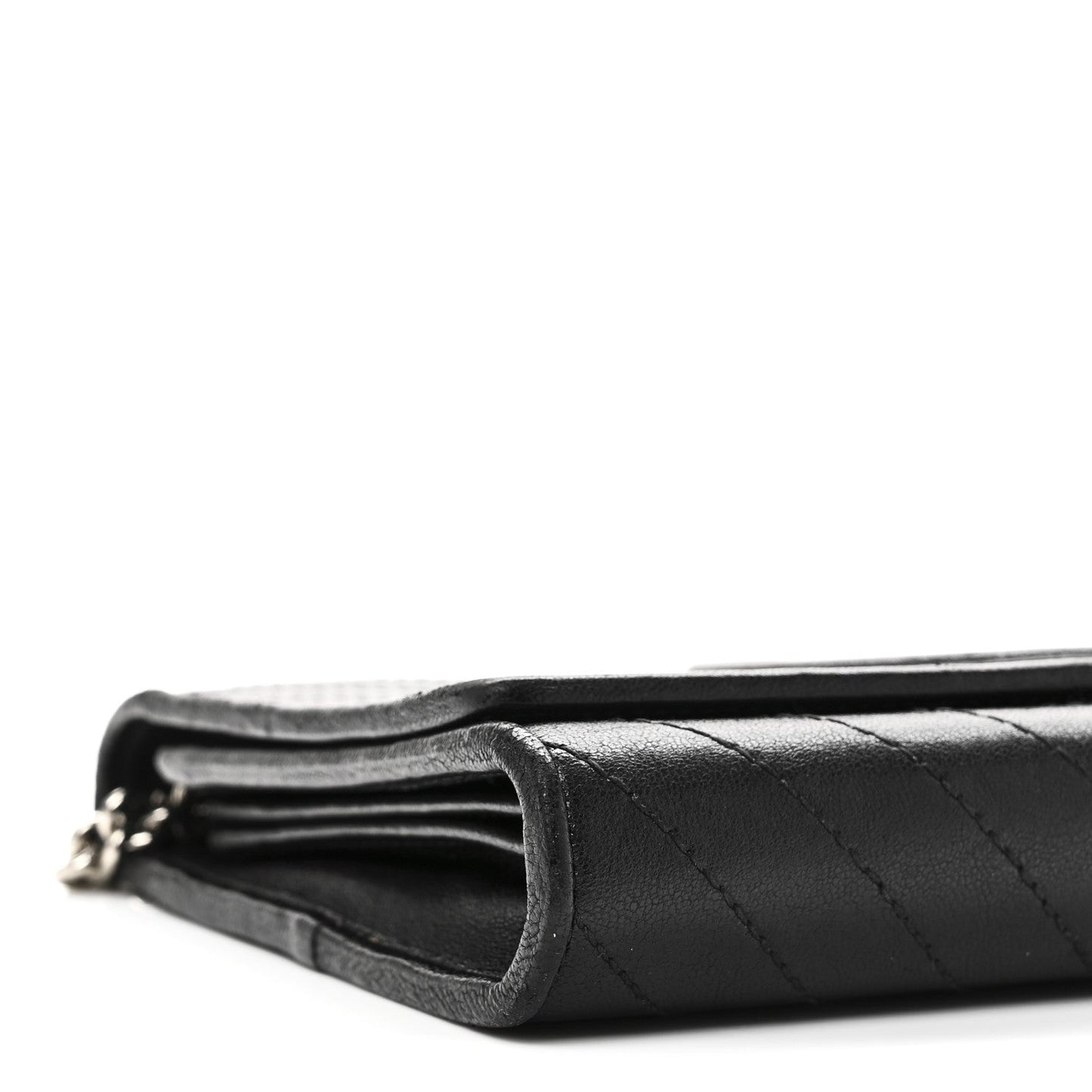 Sakai Be Green Calfskin Diagonal Stitched Blondie Wallet on Chain Black