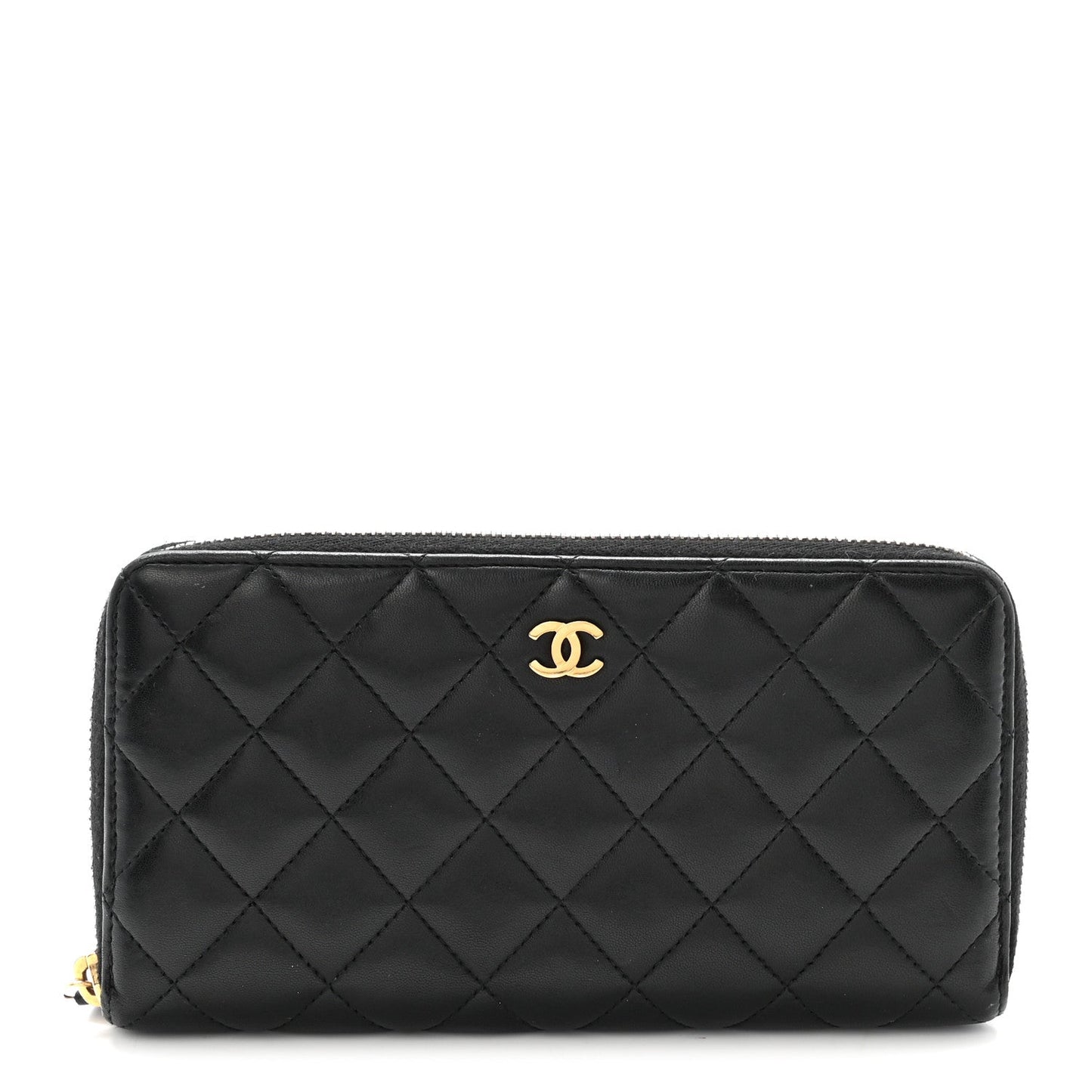 Lambskin Quilted Large Gusset Zip Around Wallet Black