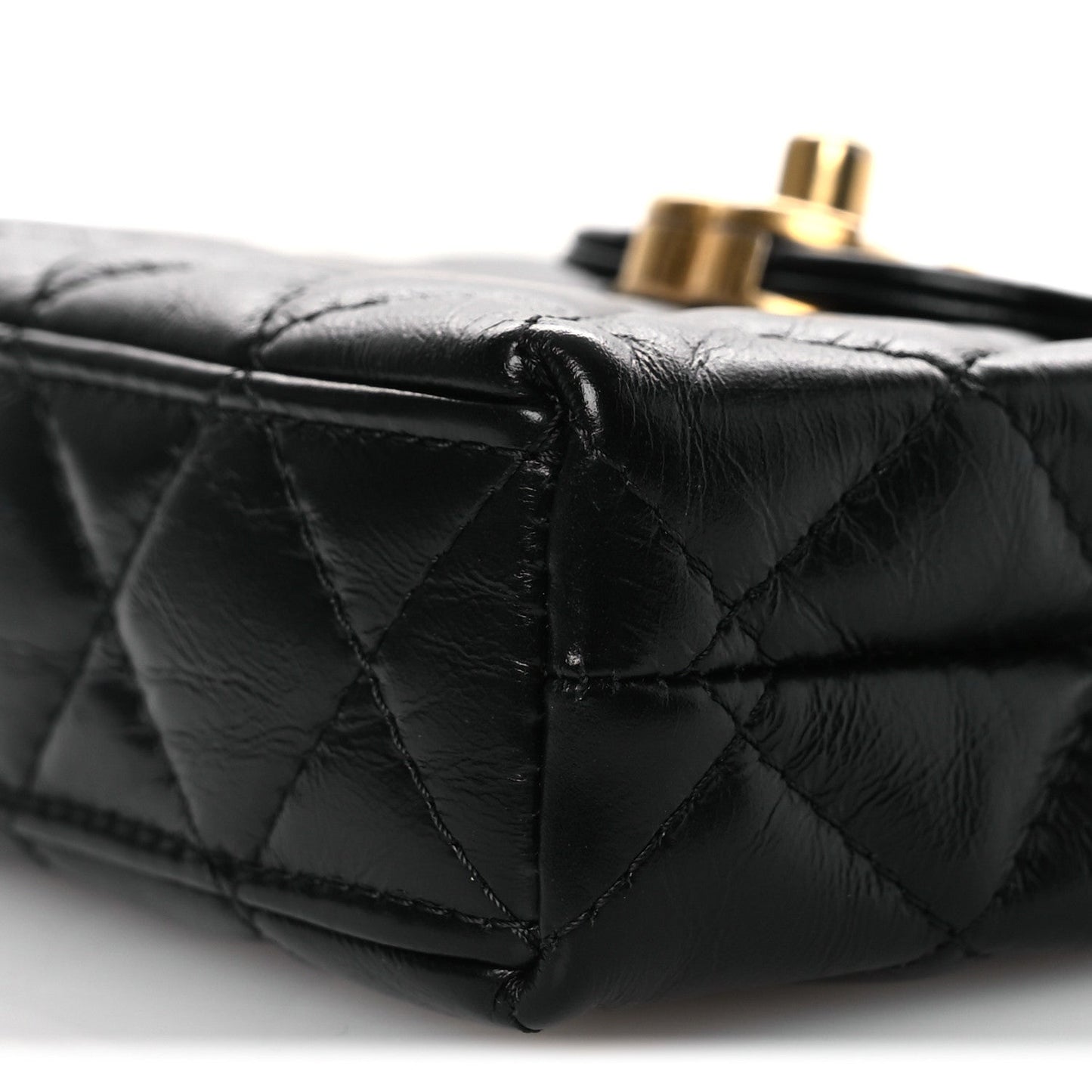 Shiny Aged Calfskin Quilted Mini Nano Kelly Shopper Black