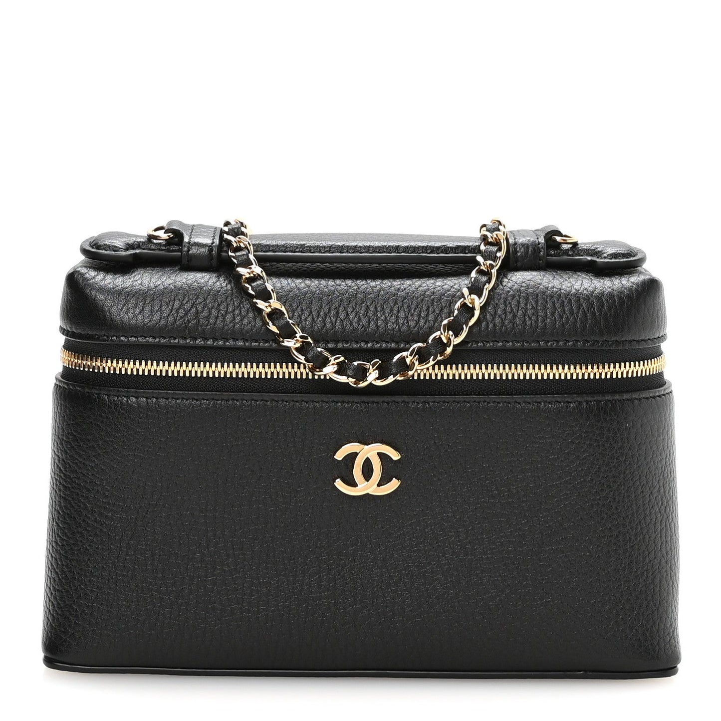 Grained Calfskin Small Supple Trapeze Vanity With Chain Black