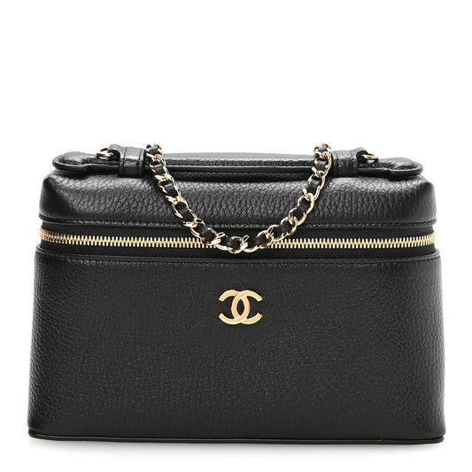 Grained Calfskin Small Supple Trapeze Vanity With Chain Black