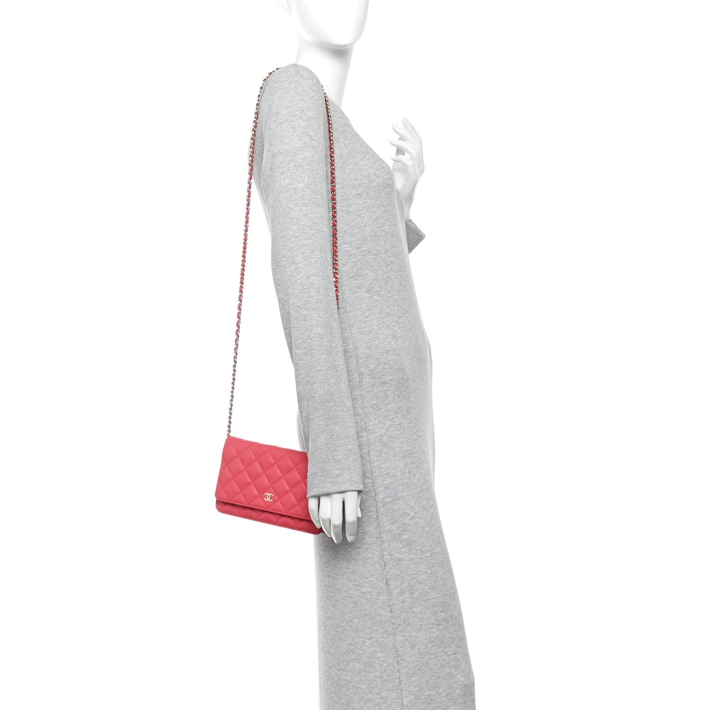 Caviar Quilted Wallet on Chain WOC Pink