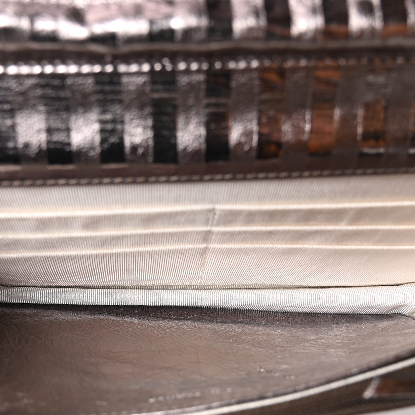 Metallic Striped Calfskin Reissue Wallet On Chain WOC Silver