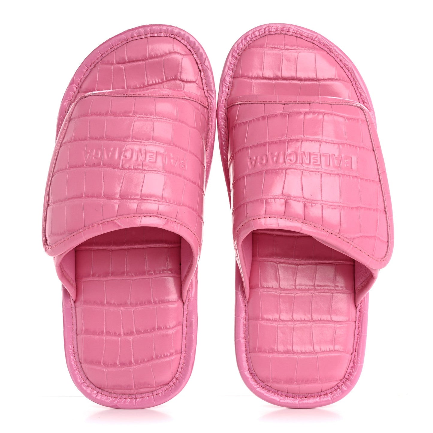 Calfskin Logo Crocodile Embossed Slides 40 Fuxia