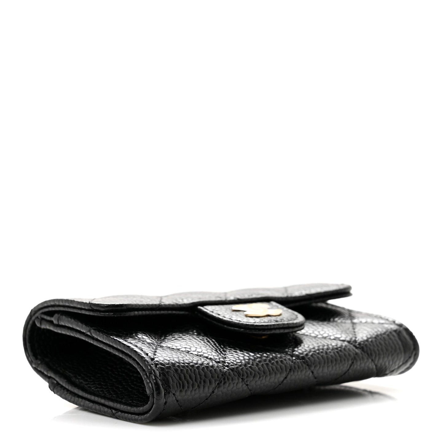 Caviar Quilted Flap Card Holder Wallet Black