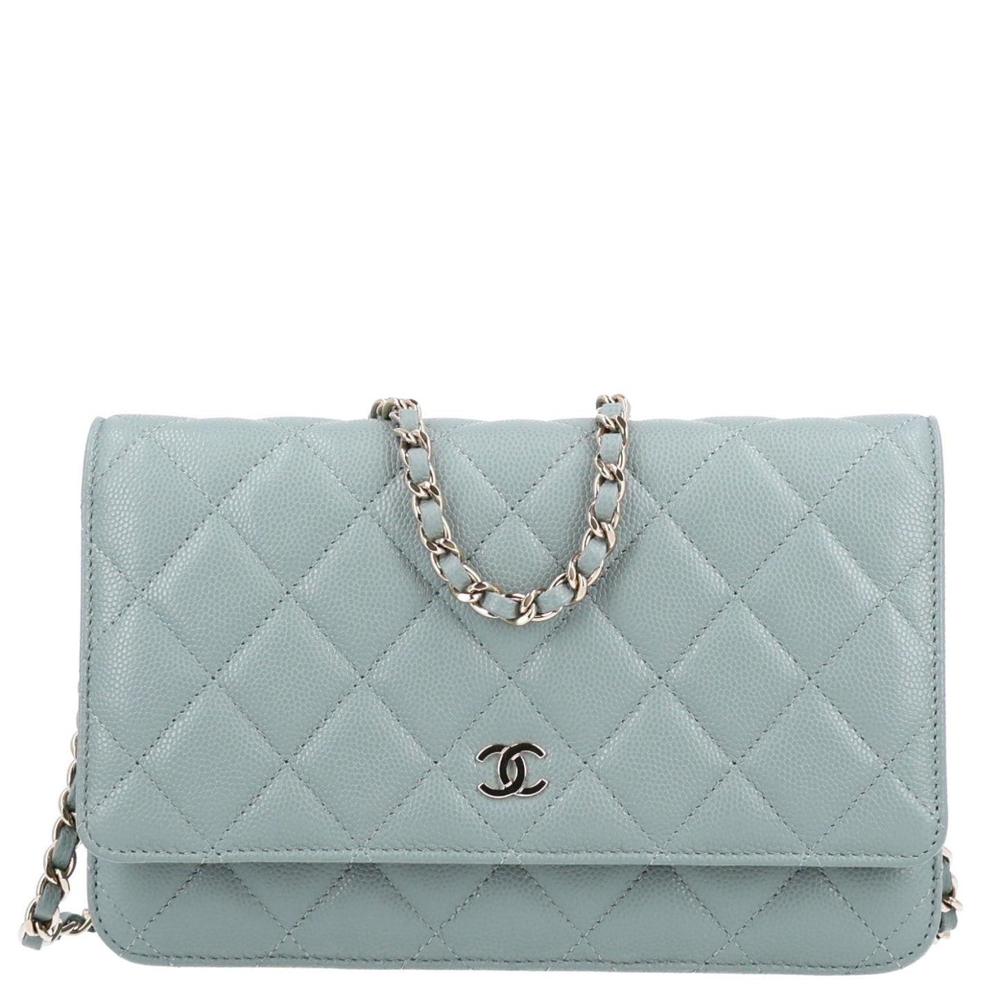 Caviar Quilted Wallet on Chain WOC Grey