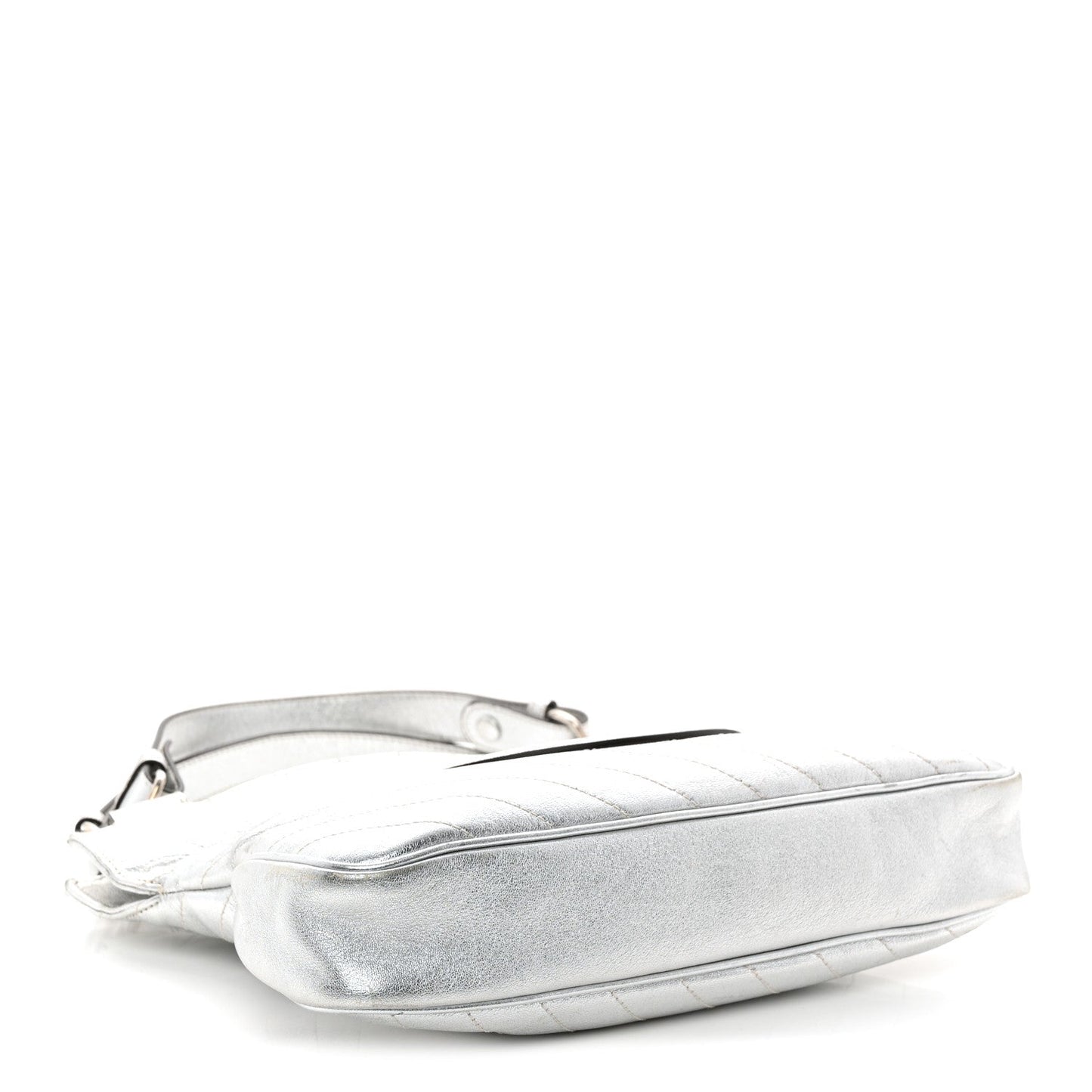 Sakai Be Green Calfskin Diagonal Stitched Small Blondie Tote Silver