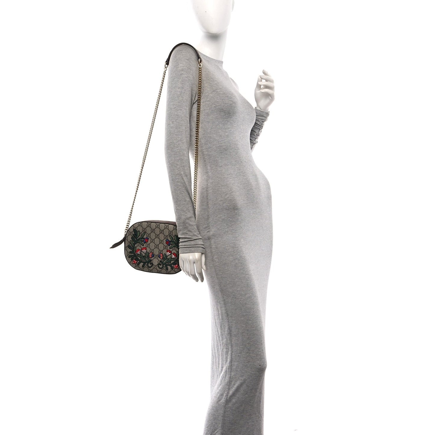 GG Supreme Monogram Floral Embroidered Mini Chain Shoulder Bag Beige Ebony Tuscany