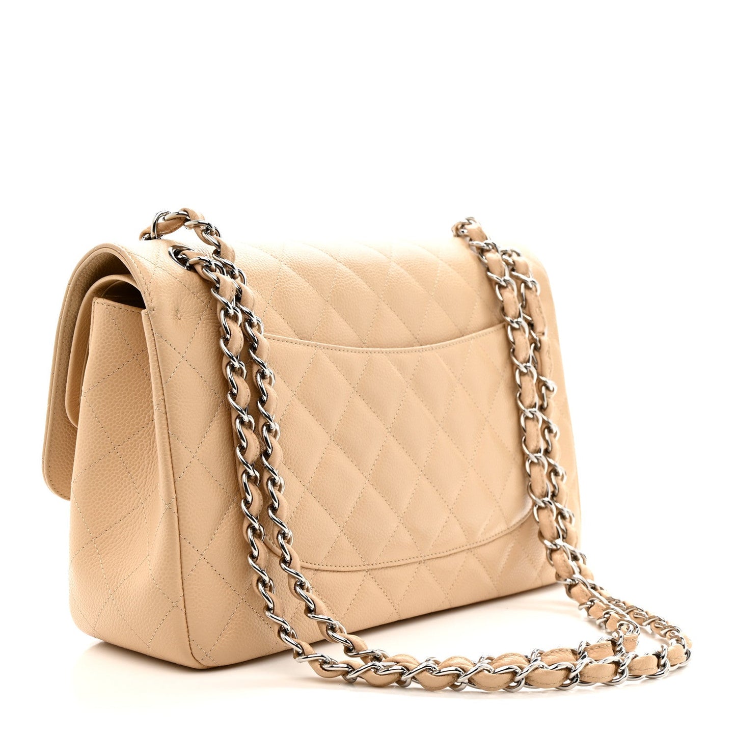 Caviar Quilted Jumbo Double Flap Light Beige
