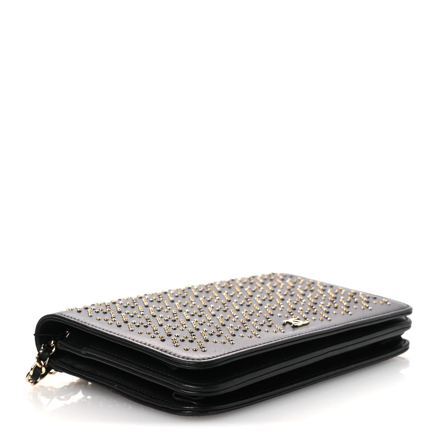 Lambskin Studded Wallet on Chain WOC Grey