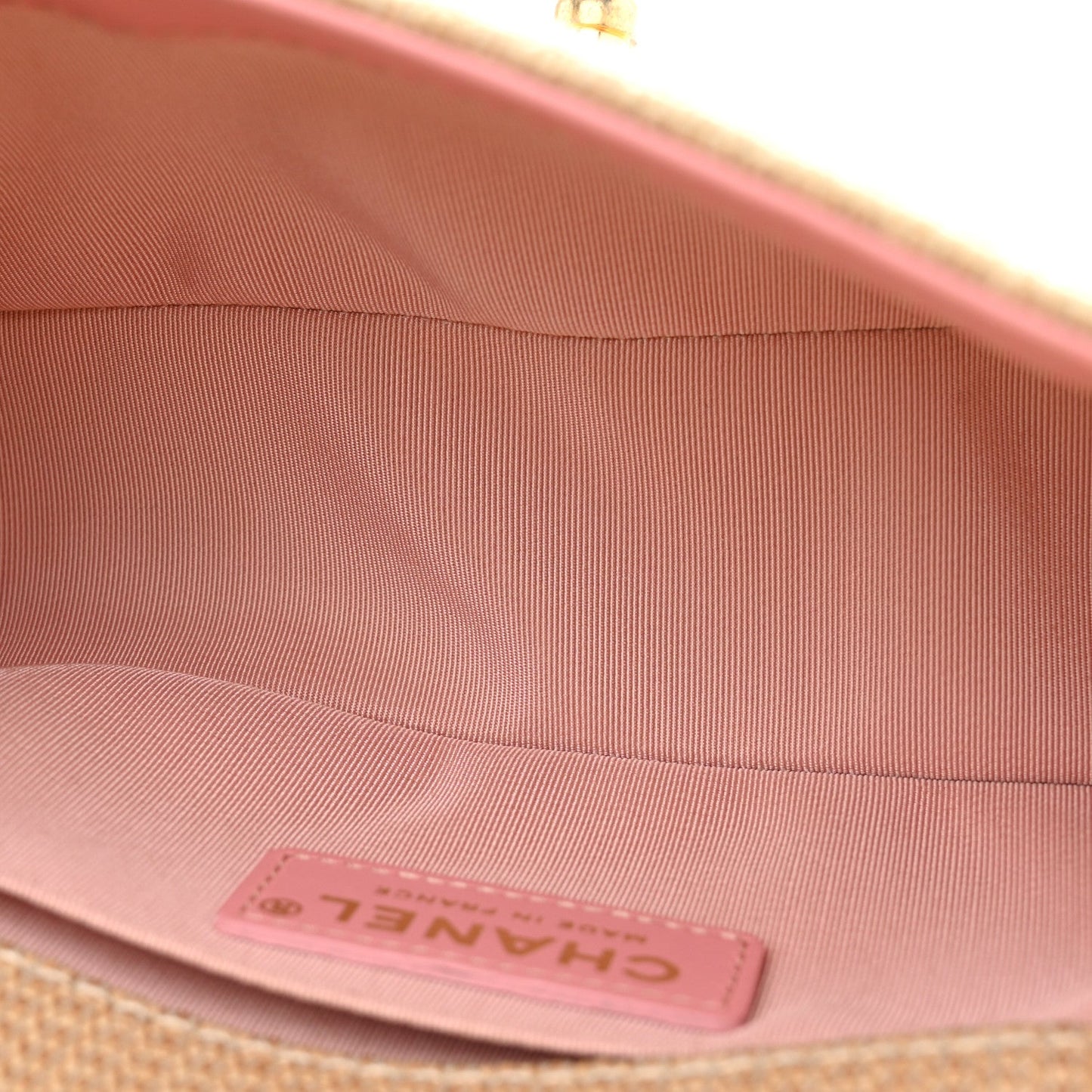 Raffia Chevron Quilted Small Boy Flap Beige Pink