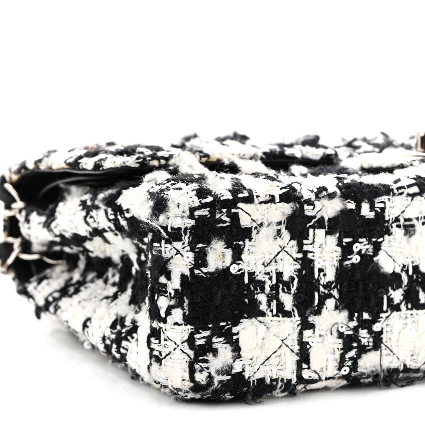 Tweed Sequin Quilted Medium Double Flap Black White