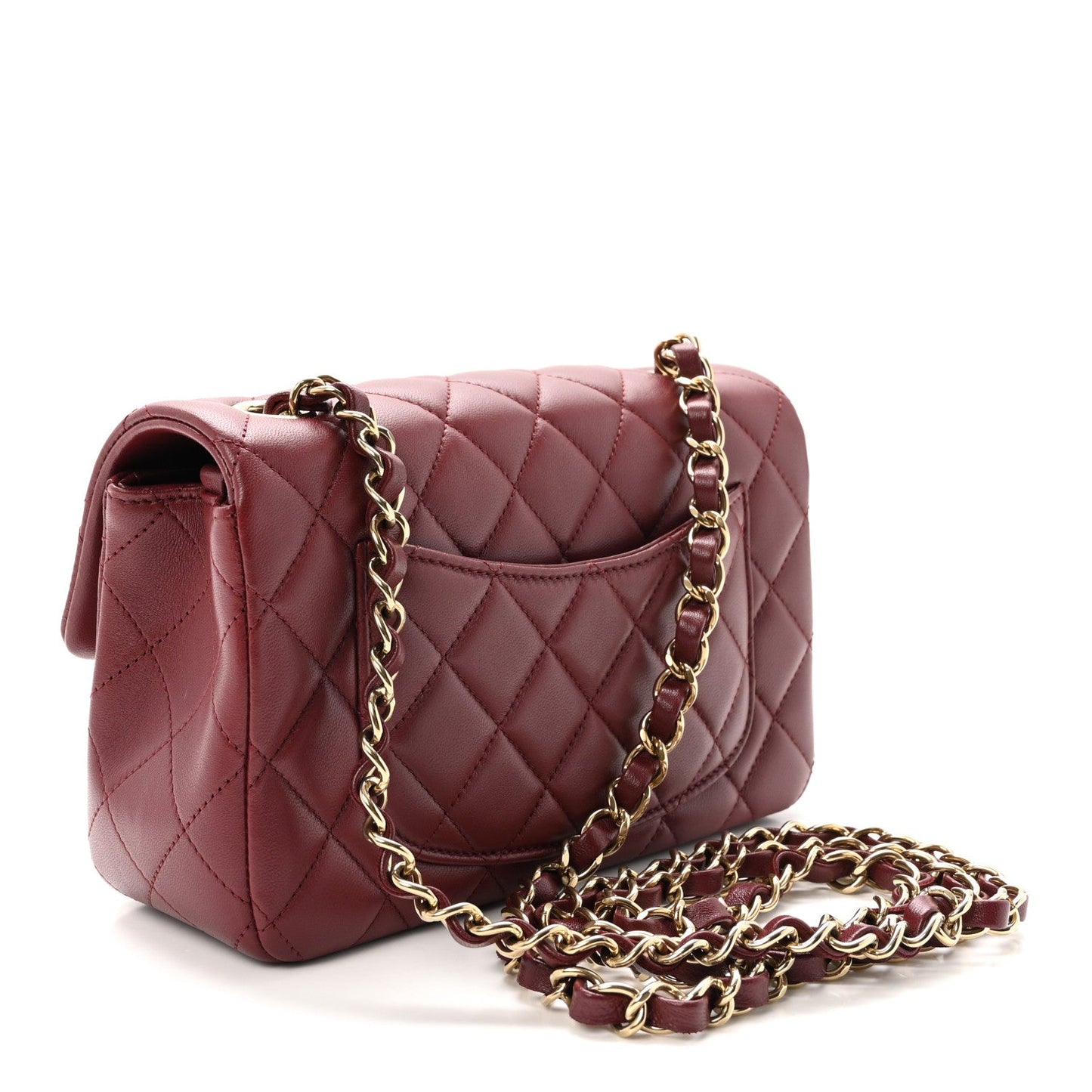Lambskin Quilted Mini Rectangular Flap Burgundy