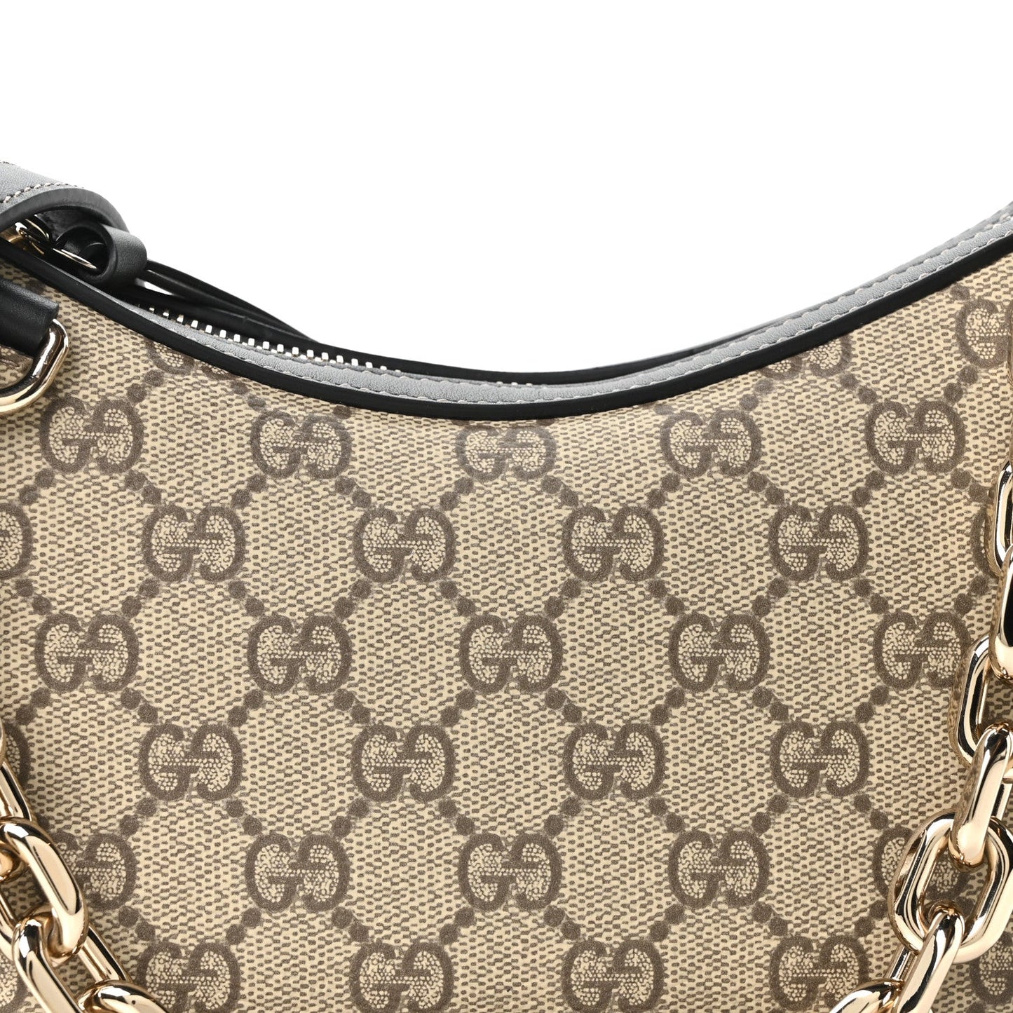 GG Supreme Monogram Textured Calfskin Small Emblem Shoulder Bag Beige Black
